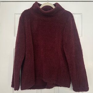 LOFT Maroon Mock Neck Sherpa Fleece Sweater